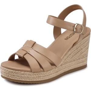 TEMOFON Wedge Sandals for Women Dressy: Comfortable Espadrilles Wedges – Summer Walking Open Toe Strappy Platform Sandals(38-nude)