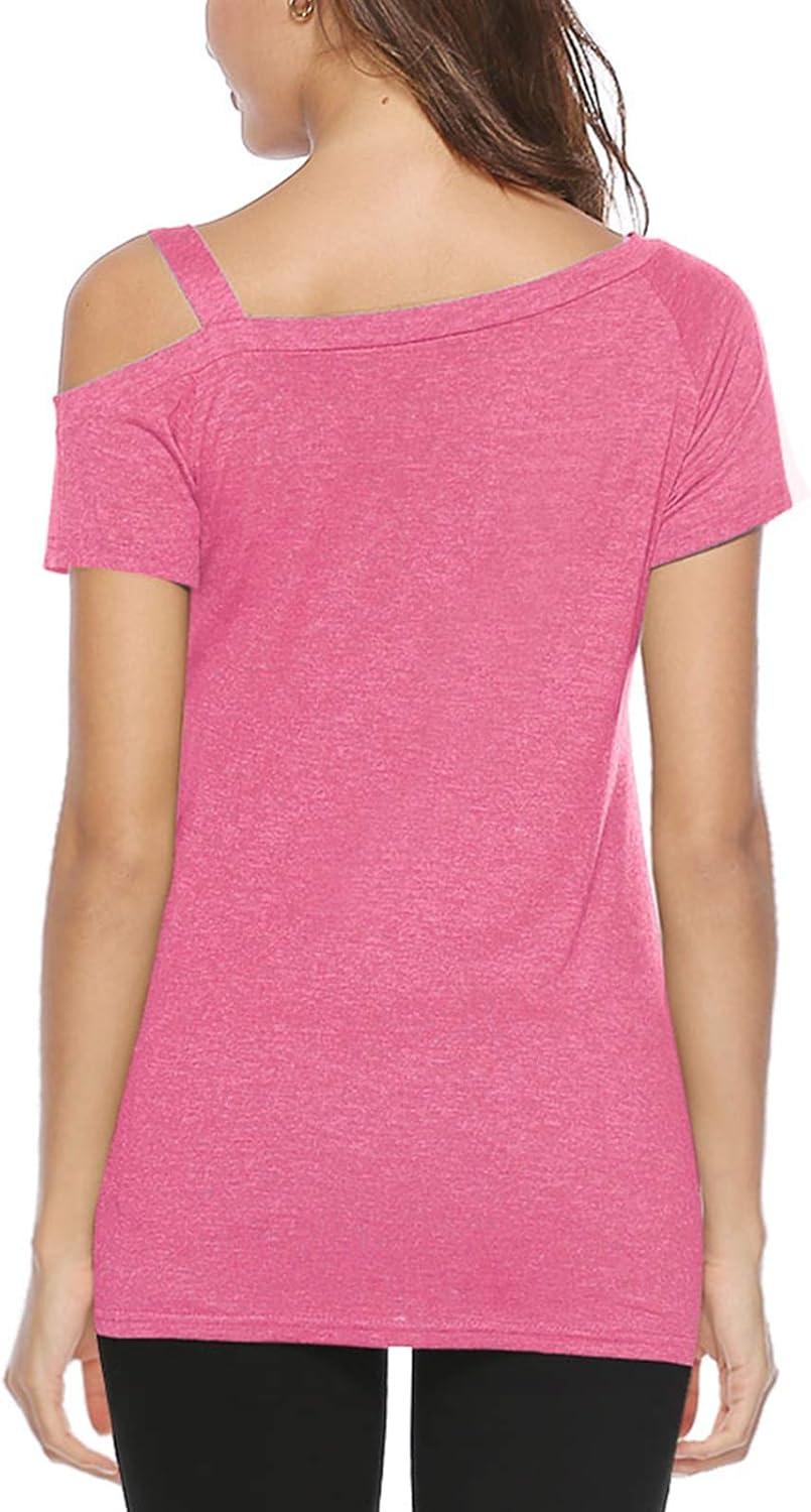 imageTEMOFON Women Cold Shoulder Tops Summer Short Sleeve Shirts Casual Twist Knot Blouse TShirt S2XL152pink