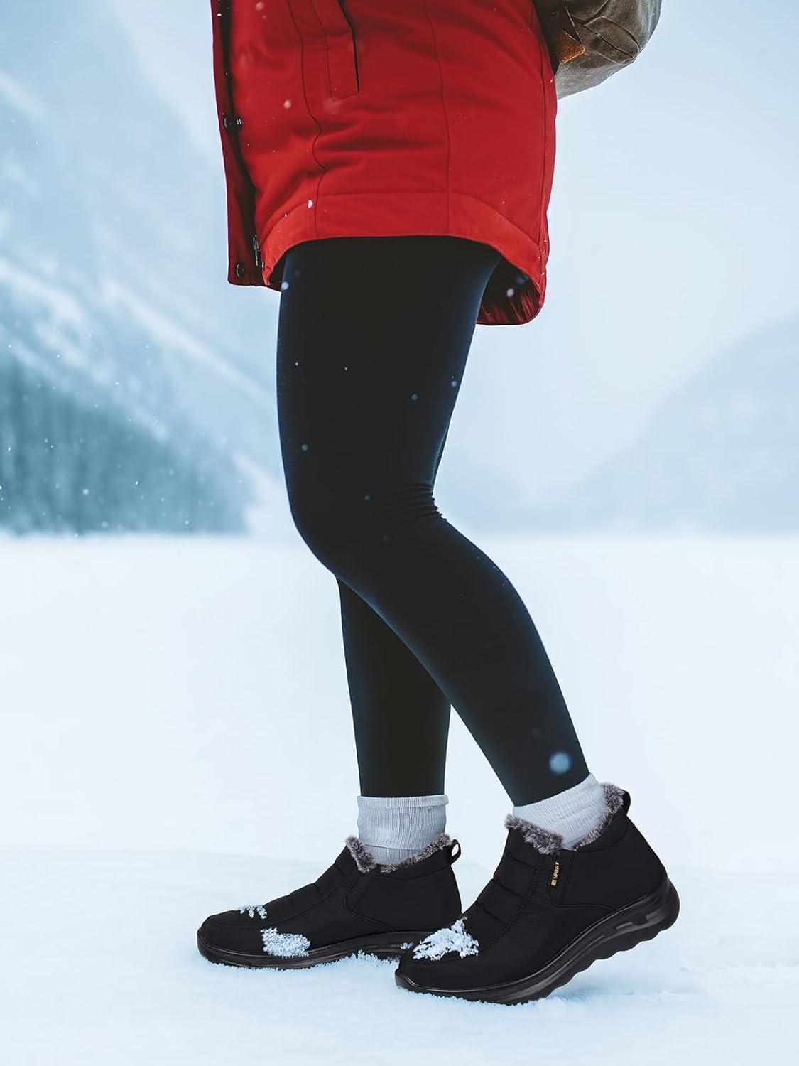 imageTEMOFON Womens Winter Snow Boots Warm Fur Lined Booties Waterproof Outdoor Shoes Comfortable Slip On Ankle BootBlack