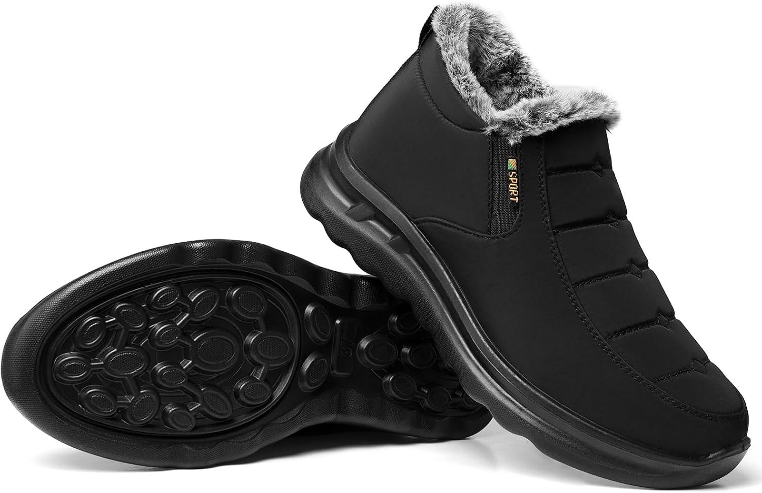 imageTEMOFON Womens Winter Snow Boots Warm Fur Lined Booties Waterproof Outdoor Shoes Comfortable Slip On Ankle BootBlack