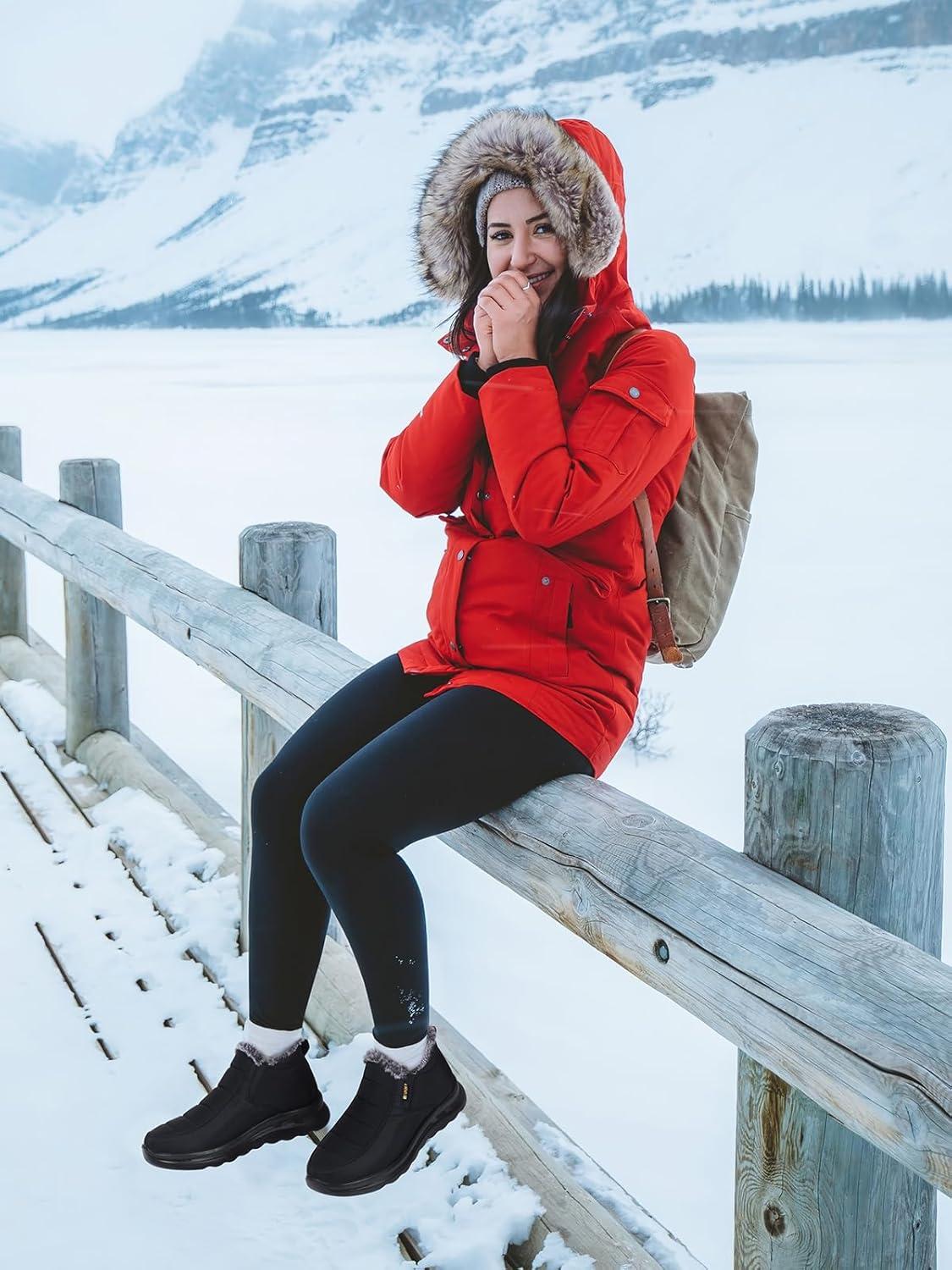 imageTEMOFON Womens Winter Snow Boots Warm Fur Lined Booties Waterproof Outdoor Shoes Comfortable Slip On Ankle BootBlack