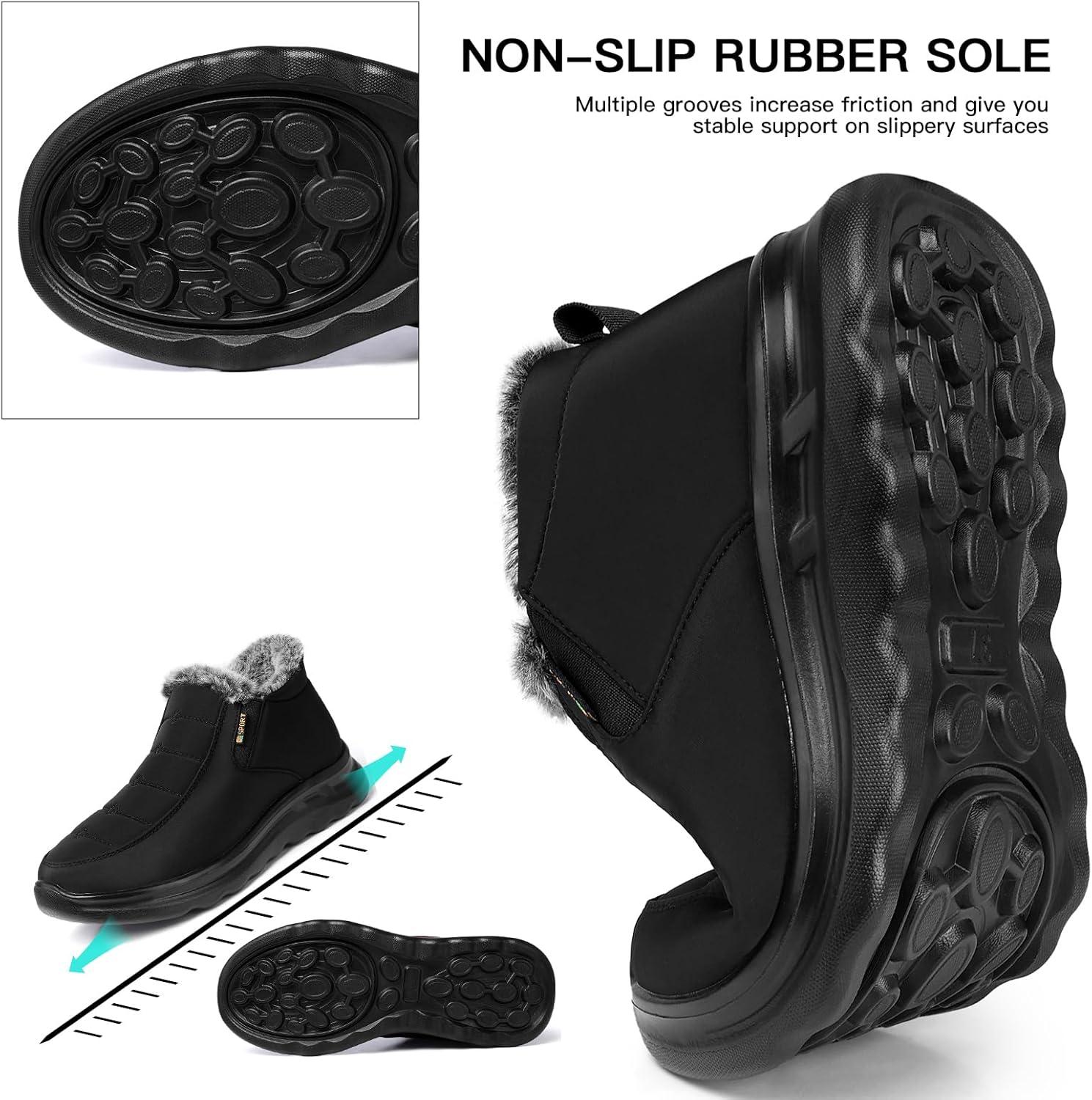 imageTEMOFON Womens Winter Snow Boots Warm Fur Lined Booties Waterproof Outdoor Shoes Comfortable Slip On Ankle BootBlack
