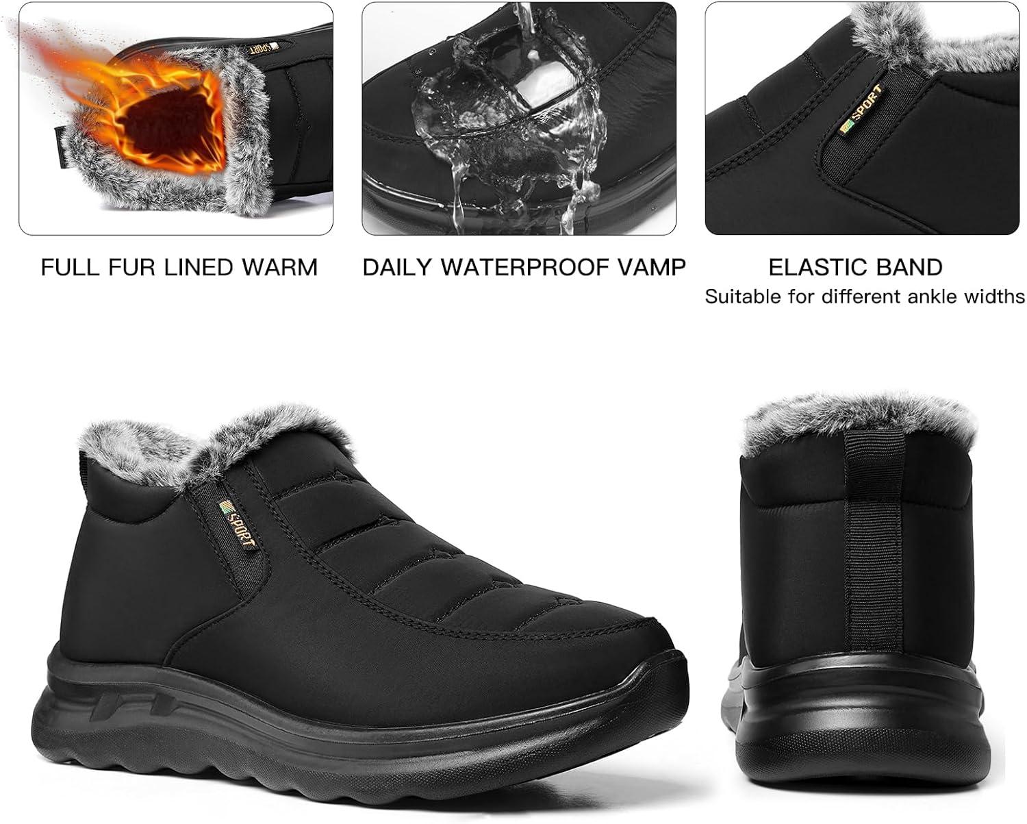 imageTEMOFON Womens Winter Snow Boots Warm Fur Lined Booties Waterproof Outdoor Shoes Comfortable Slip On Ankle BootBlack