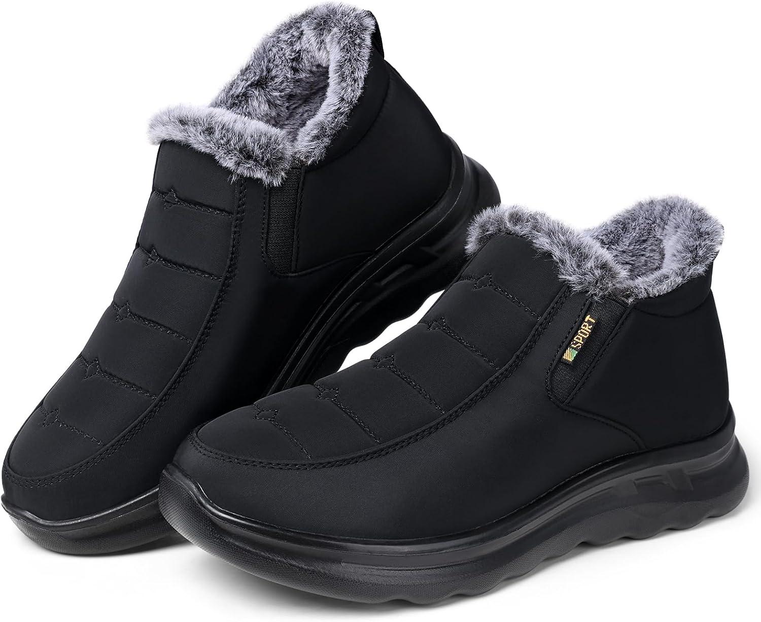imageTEMOFON Womens Winter Snow Boots Warm Fur Lined Booties Waterproof Outdoor Shoes Comfortable Slip On Ankle BootBlack