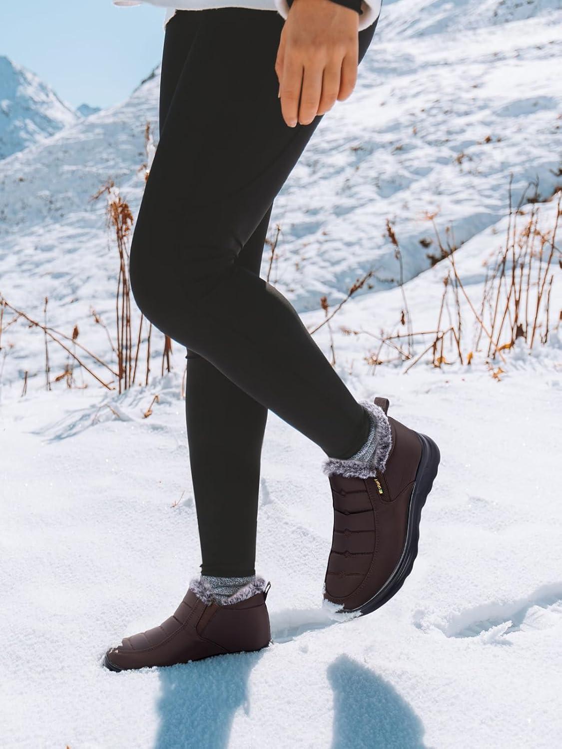 imageTEMOFON Womens Winter Snow Boots Warm Fur Lined Booties Waterproof Outdoor Shoes Comfortable Slip On Ankle BootCoffee