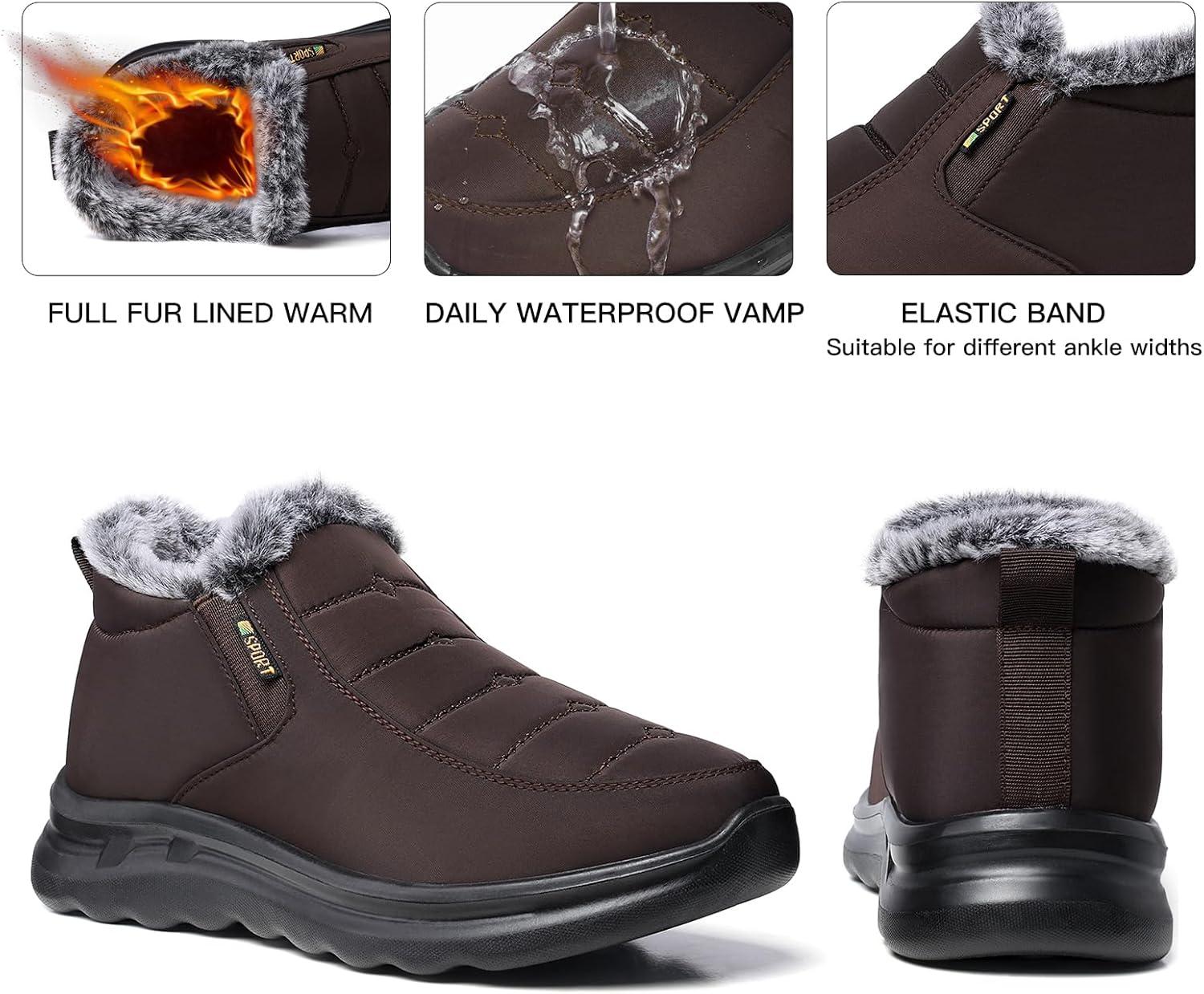 imageTEMOFON Womens Winter Snow Boots Warm Fur Lined Booties Waterproof Outdoor Shoes Comfortable Slip On Ankle BootCoffee