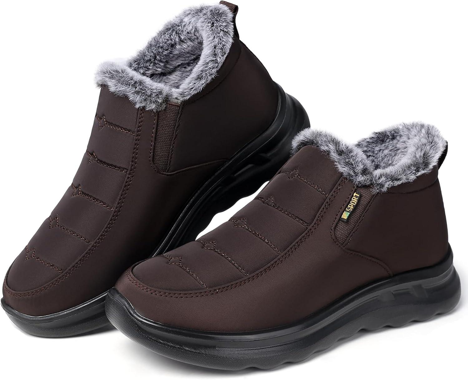 imageTEMOFON Womens Winter Snow Boots Warm Fur Lined Booties Waterproof Outdoor Shoes Comfortable Slip On Ankle BootCoffee