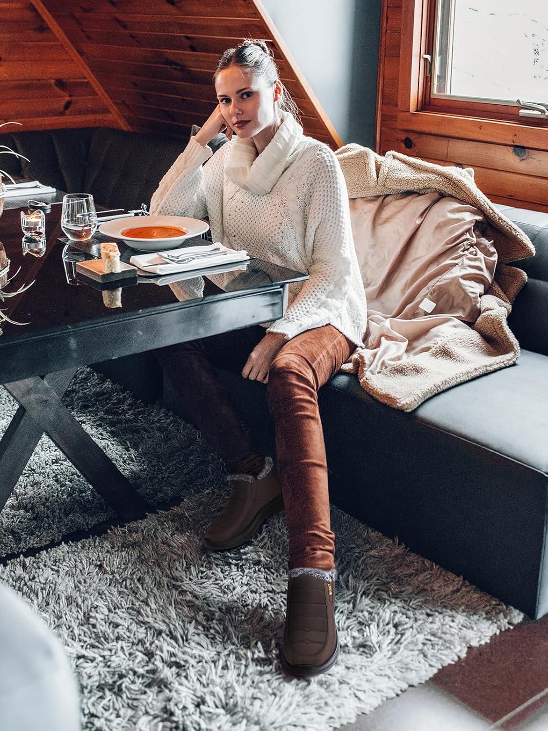 imageTEMOFON Womens Winter Snow Boots Warm Fur Lined Booties Waterproof Outdoor Shoes Comfortable Slip On Ankle BootCoffee