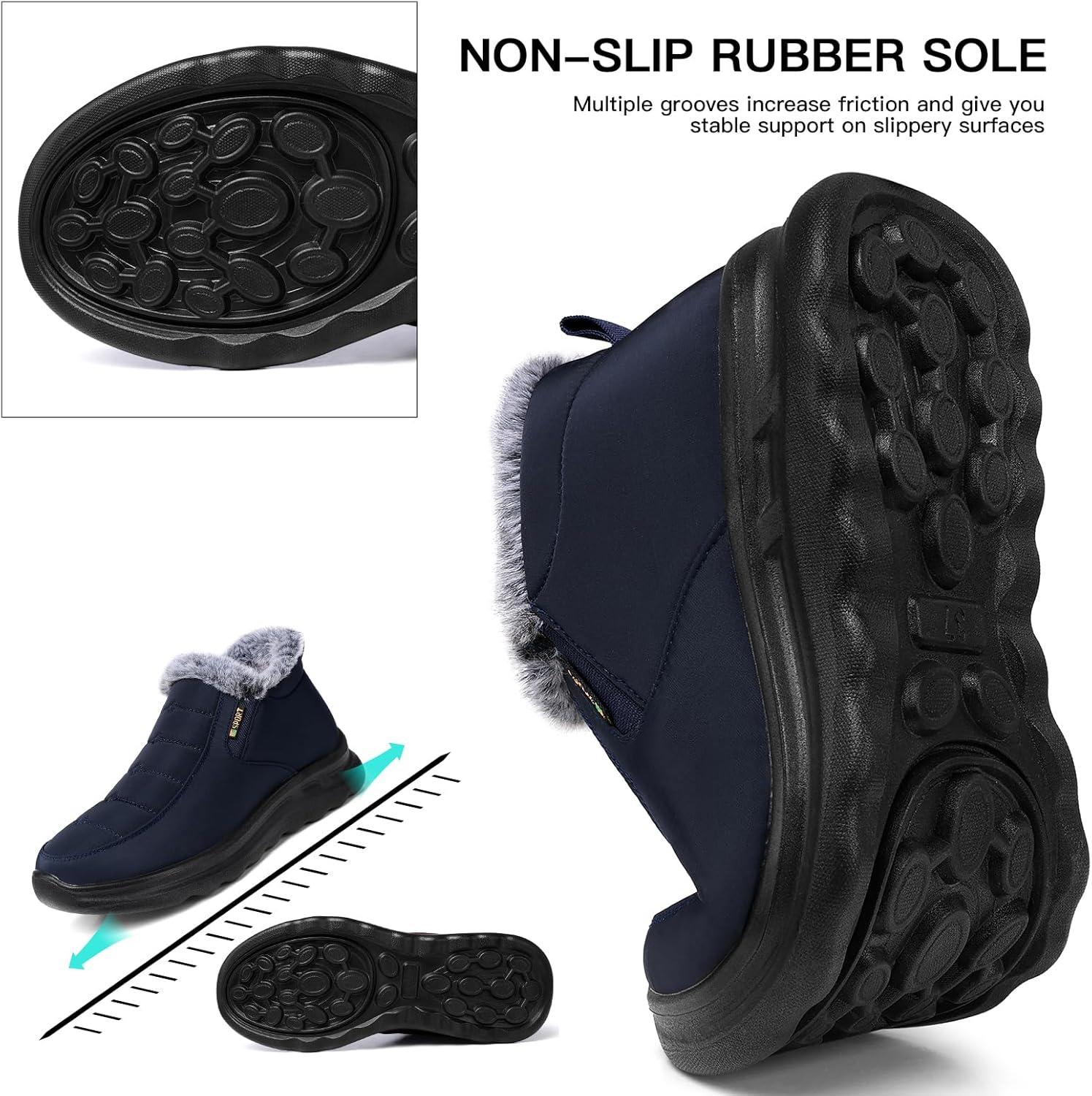 imageTEMOFON Womens Winter Snow Boots Warm Fur Lined Booties Waterproof Outdoor Shoes Comfortable Slip On Ankle BootDarkblue