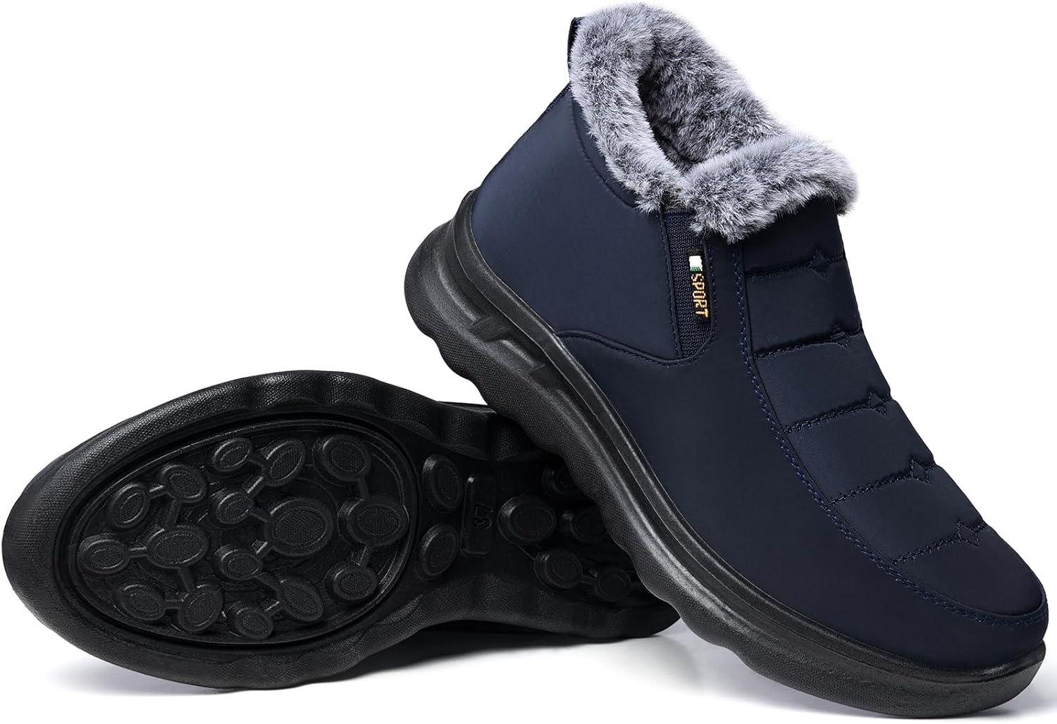 imageTEMOFON Womens Winter Snow Boots Warm Fur Lined Booties Waterproof Outdoor Shoes Comfortable Slip On Ankle BootDarkblue