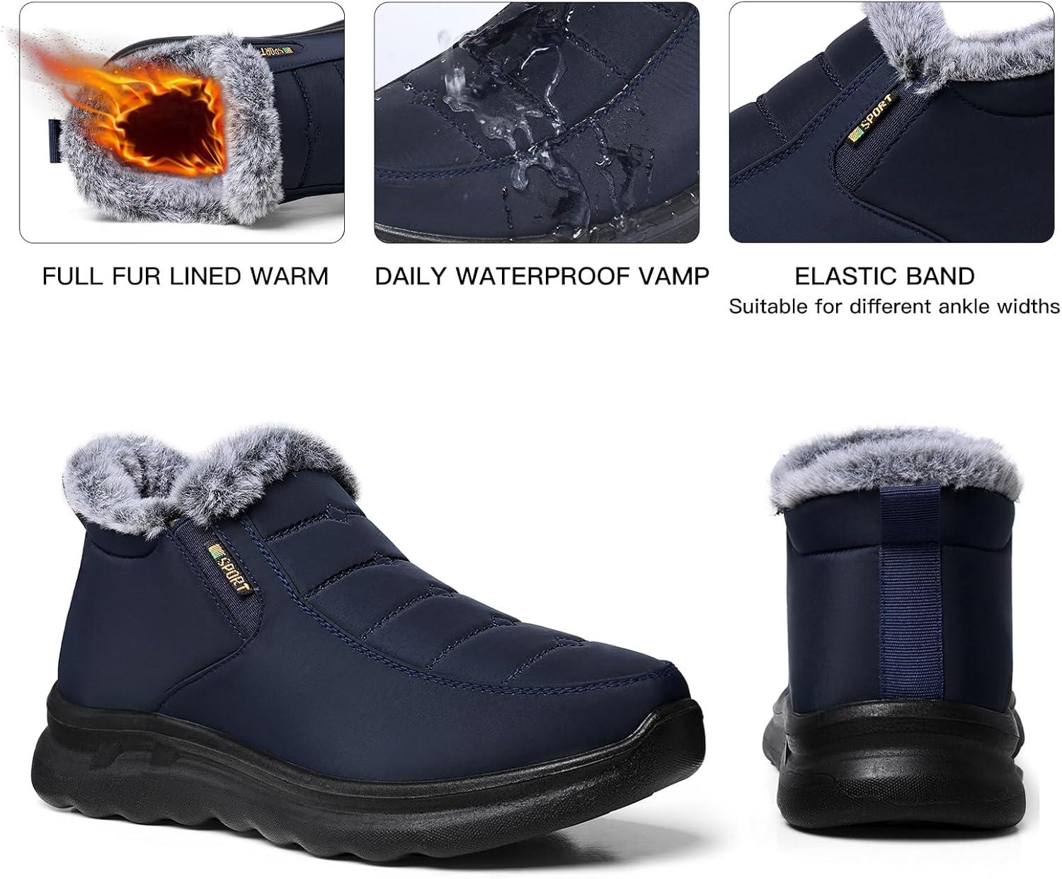 imageTEMOFON Womens Winter Snow Boots Warm Fur Lined Booties Waterproof Outdoor Shoes Comfortable Slip On Ankle BootDarkblue