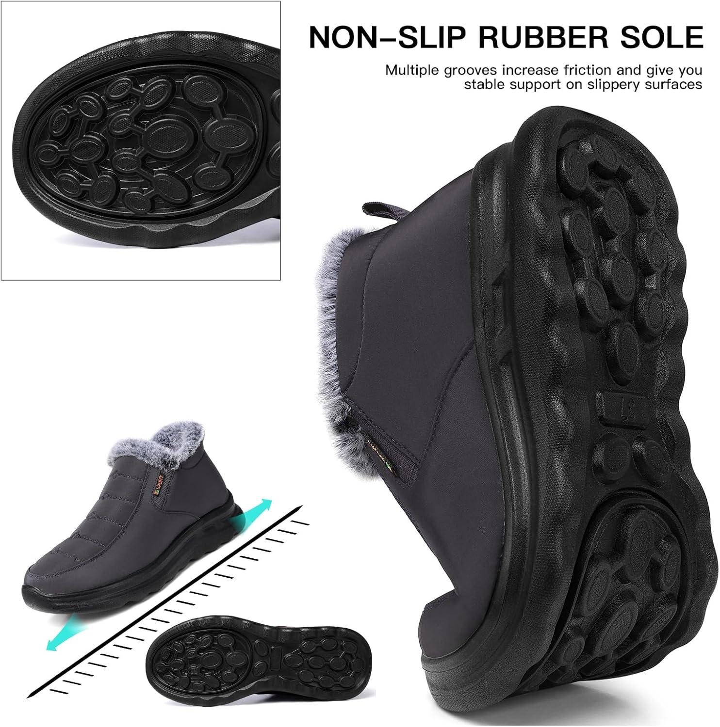 imageTEMOFON Womens Winter Snow Boots Warm Fur Lined Booties Waterproof Outdoor Shoes Comfortable Slip On Ankle BootGrey