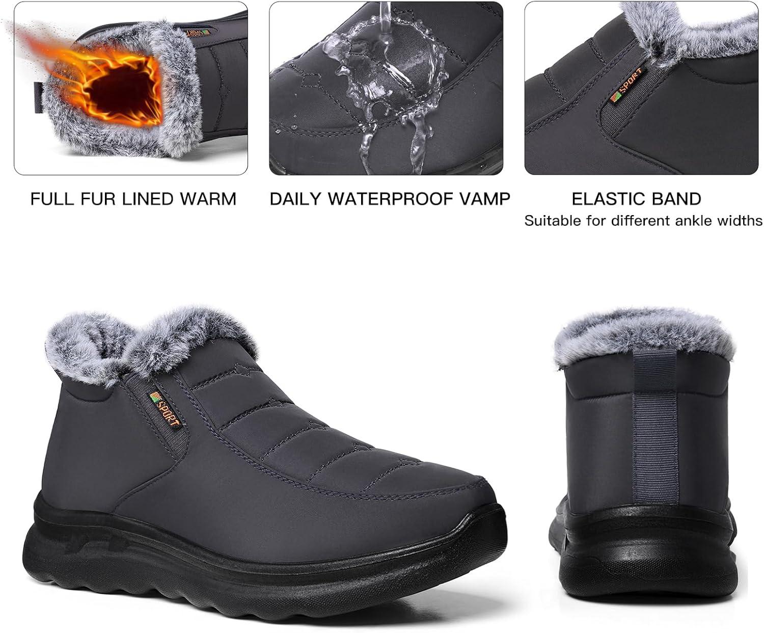 imageTEMOFON Womens Winter Snow Boots Warm Fur Lined Booties Waterproof Outdoor Shoes Comfortable Slip On Ankle BootGrey