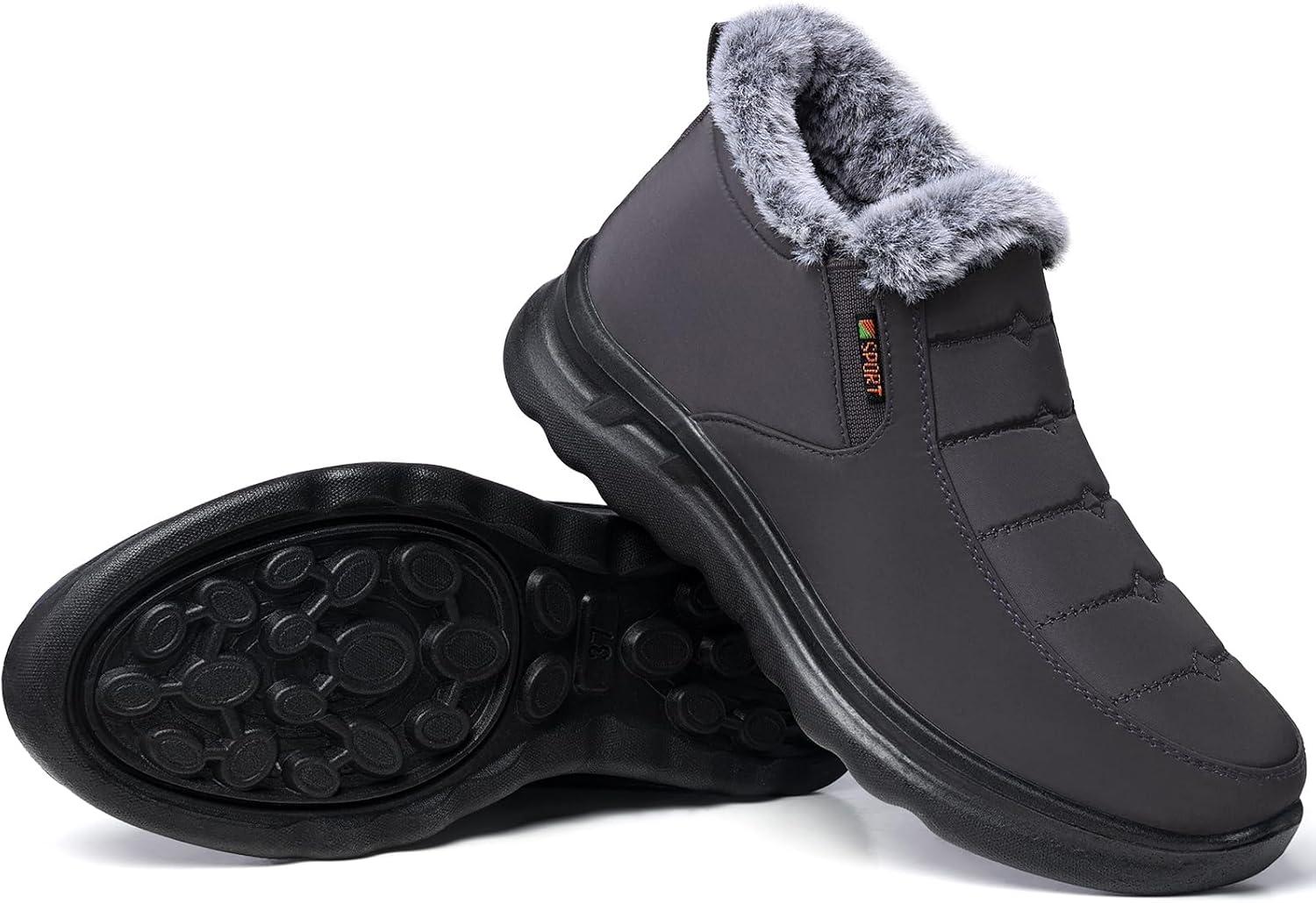 imageTEMOFON Womens Winter Snow Boots Warm Fur Lined Booties Waterproof Outdoor Shoes Comfortable Slip On Ankle BootGrey