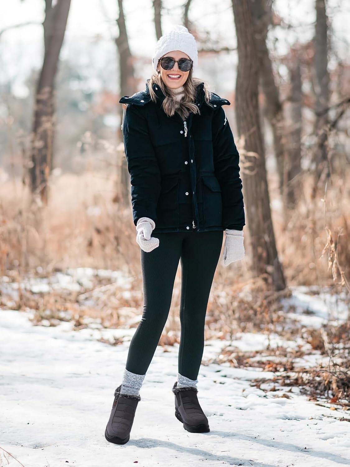 imageTEMOFON Womens Winter Snow Boots Warm Fur Lined Booties Waterproof Outdoor Shoes Comfortable Slip On Ankle BootGrey