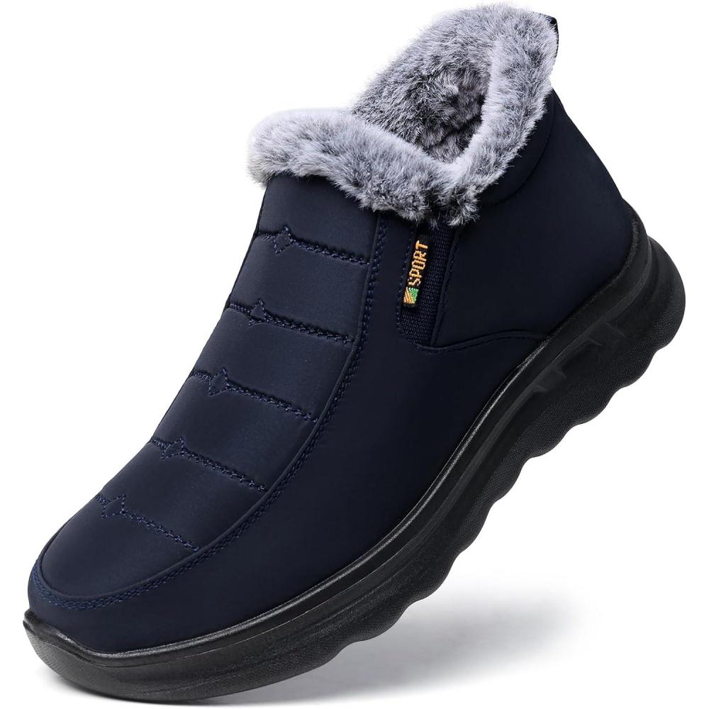 imageTEMOFON Womens Winter Snow Boots Warm Fur Lined Booties Waterproof Outdoor Shoes Comfortable Slip On Ankle BootDarkblue