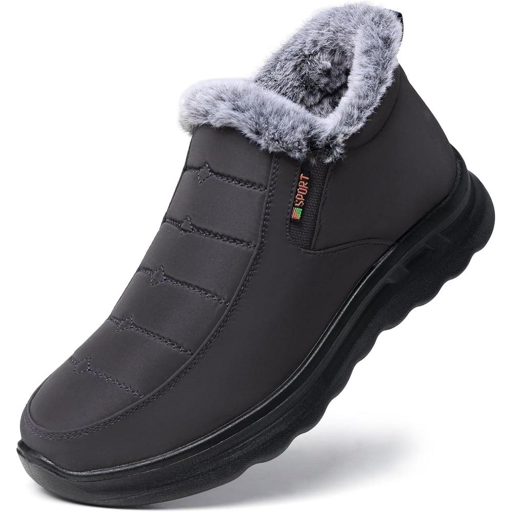 imageTEMOFON Womens Winter Snow Boots Warm Fur Lined Booties Waterproof Outdoor Shoes Comfortable Slip On Ankle BootGrey