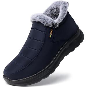 TEMOFON Womens Winter Snow Boots Warm Fur Lined Booties Waterproof Outdoor Shoes Comfortable Slip On Ankle Boot(Darkblue)
