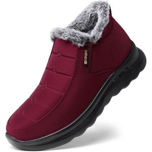 TEMOFON Womens Winter Snow Boots Warm Fur Lined Booties Waterproof Outdoor Shoes Comfortable Slip On Ankle Boot(Red)