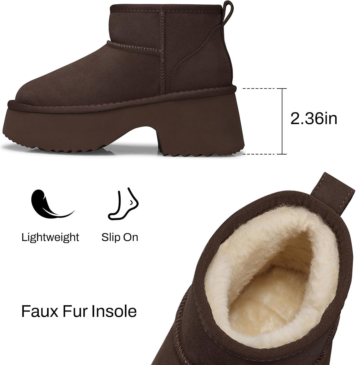 imageTEMOFON Womens Snow Mini Boots Genuine Suede Leather Heights Platform Ankle Boots Winter Warm Fur Lined AntiSlip Fashion Booties64brown