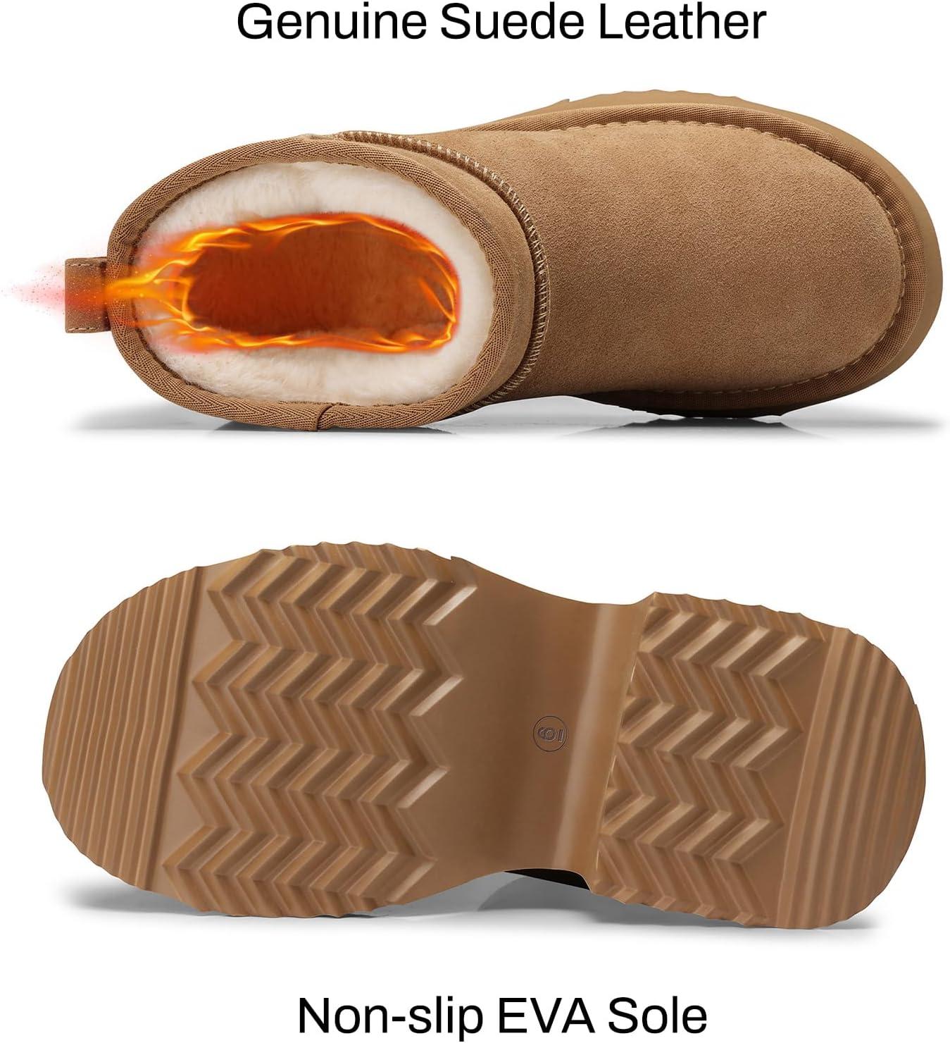 imageTEMOFON Womens Snow Mini Boots Genuine Suede Leather Heights Platform Ankle Boots Winter Warm Fur Lined AntiSlip Fashion Booties64chestnut