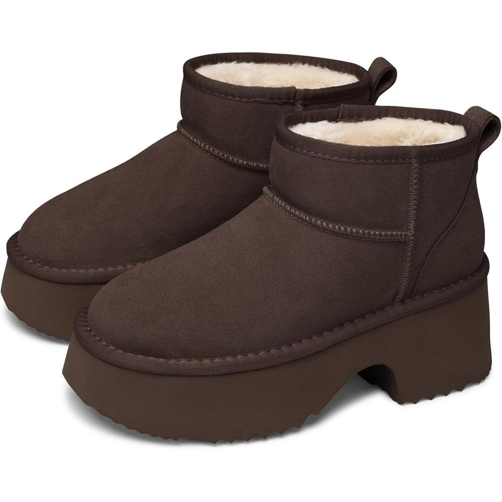 imageTEMOFON Womens Snow Mini Boots Genuine Suede Leather Heights Platform Ankle Boots  Winter Warm Fur Lined AntiSlip Fashion Booties64brown