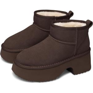 TEMOFON Womens Snow Mini Boots: Genuine Suede Leather Heights Platform Ankle Boots – Winter Warm Fur Lined Anti-Slip Fashion Booties(64-brown)