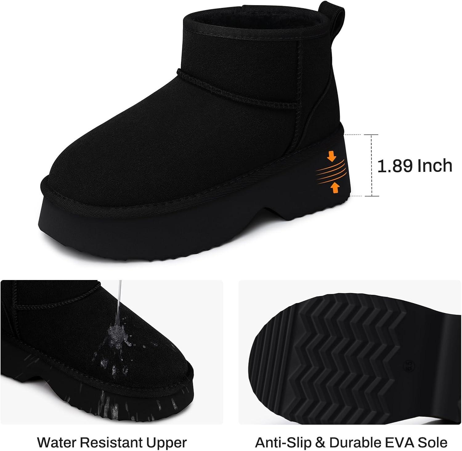 imageTEMOFON Snow Ankle Boots for Women Genuine Suede Leather Winter Booties Waterproof Warm AntiSlip Memory Foam Platform Outdoor ShoesBlack