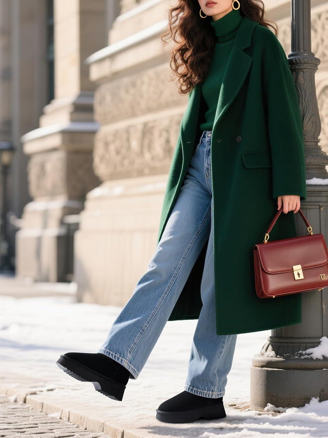 imageTEMOFON Snow Ankle Boots for Women Genuine Suede Leather Winter Booties Waterproof Warm AntiSlip Memory Foam Platform Outdoor ShoesBlack