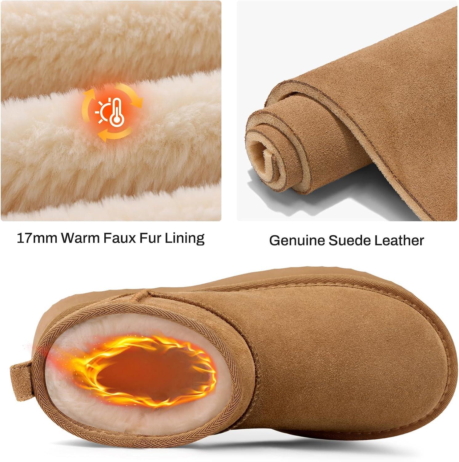 imageTEMOFON Snow Ankle Boots for Women Genuine Suede Leather Winter Booties Waterproof Warm AntiSlip Memory Foam Platform Outdoor ShoesChestnut