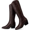 imageTEMOFON Cowboy Boots for Women Cowgirl Knee High Pointed Toe Chunky Heel Wide Calf Booties with Side Zipper Fall Winter18brown