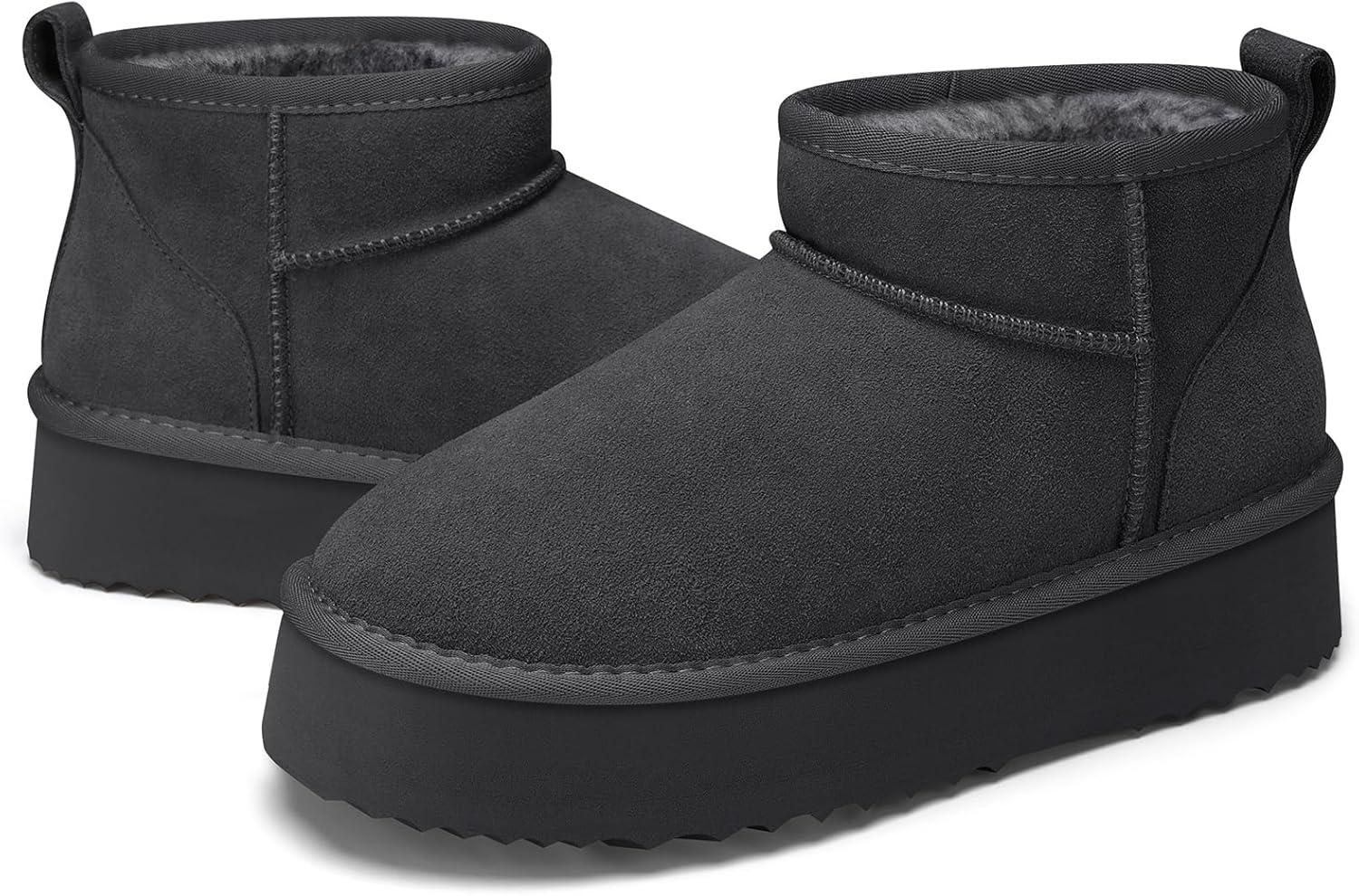 image:imageTEMOFON Snow Ankle Boots for Women Genuine Suede Leather Platform Winter Fur Boots Waterproof Comfortable Warm AntiSlip Memory Foam Outdoor Booties0062grey
