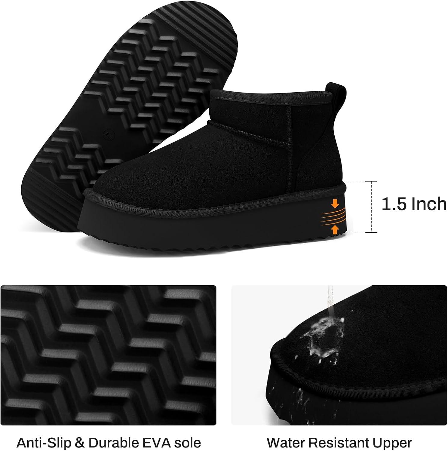 image:imageTEMOFON Snow Ankle Boots for Women Genuine Suede Leather Platform Winter Fur Boots Waterproof Comfortable Warm AntiSlip Memory Foam Outdoor Booties0062black