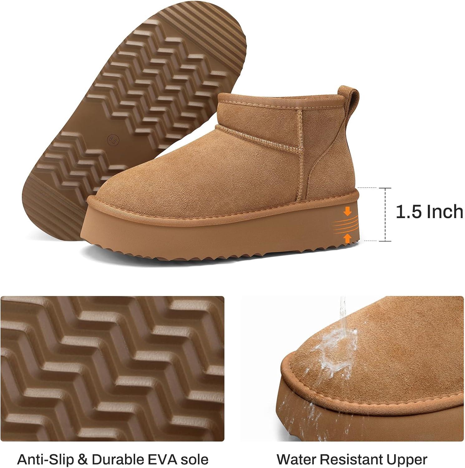 image:imageTEMOFON Snow Ankle Boots for Women Genuine Suede Leather Platform Winter Fur Boots Waterproof Comfortable Warm AntiSlip Memory Foam Outdoor Booties0062chestnut