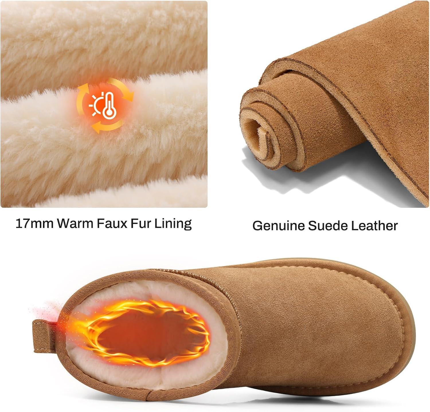 image:imageTEMOFON Snow Ankle Boots for Women Genuine Suede Leather Platform Winter Fur Boots Waterproof Comfortable Warm AntiSlip Memory Foam Outdoor Booties0062chestnut