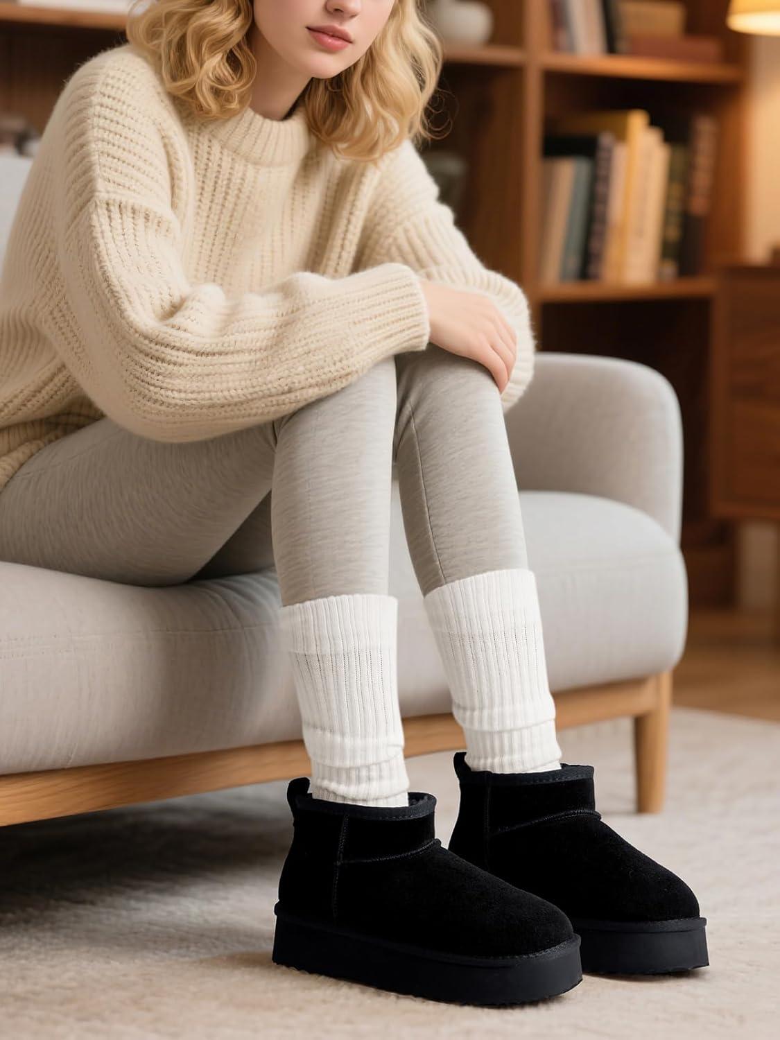 image:imageTEMOFON Snow Ankle Boots for Women Genuine Suede Leather Platform Winter Fur Boots Waterproof Comfortable Warm AntiSlip Memory Foam Outdoor Booties0062black