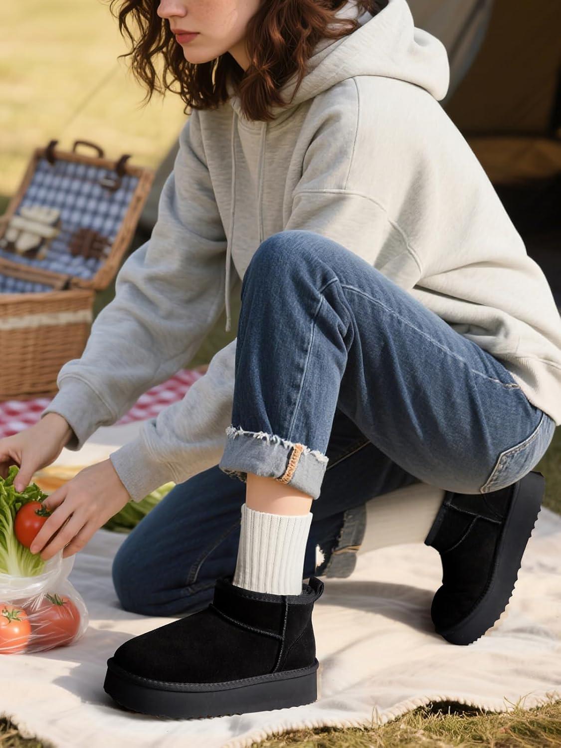 image:imageTEMOFON Snow Ankle Boots for Women Genuine Suede Leather Platform Winter Fur Boots Waterproof Comfortable Warm AntiSlip Memory Foam Outdoor Booties0062black
