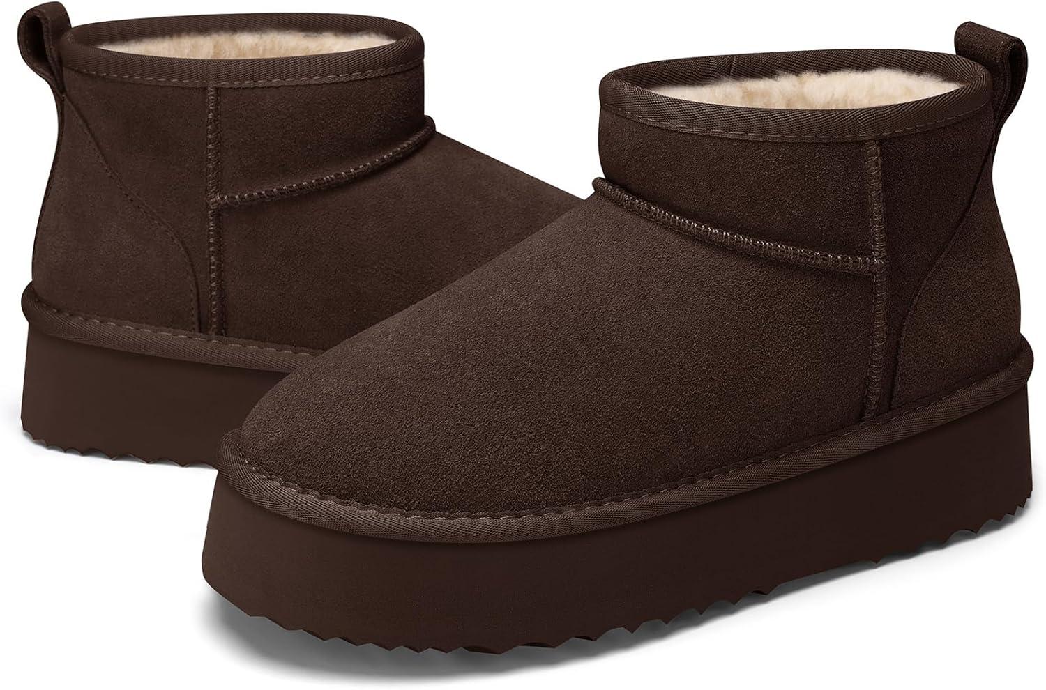 image:imageTEMOFON Snow Ankle Boots for Women Genuine Suede Leather Platform Winter Fur Boots Waterproof Comfortable Warm AntiSlip Memory Foam Outdoor Booties0062brown