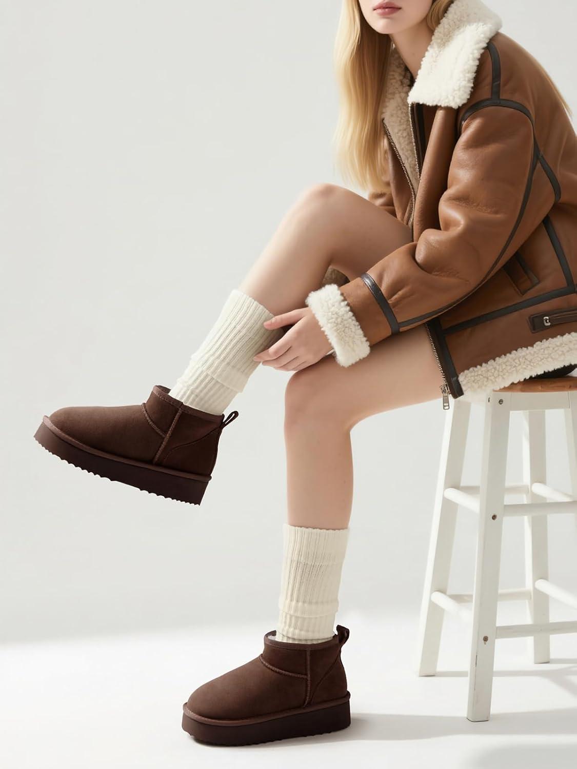 image:imageTEMOFON Snow Ankle Boots for Women Genuine Suede Leather Platform Winter Fur Boots Waterproof Comfortable Warm AntiSlip Memory Foam Outdoor Booties0062brown
