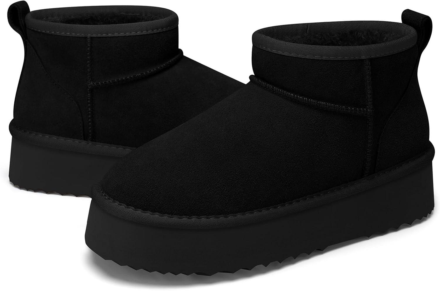 image:imageTEMOFON Snow Ankle Boots for Women Genuine Suede Leather Platform Winter Fur Boots Waterproof Comfortable Warm AntiSlip Memory Foam Outdoor Booties0062black