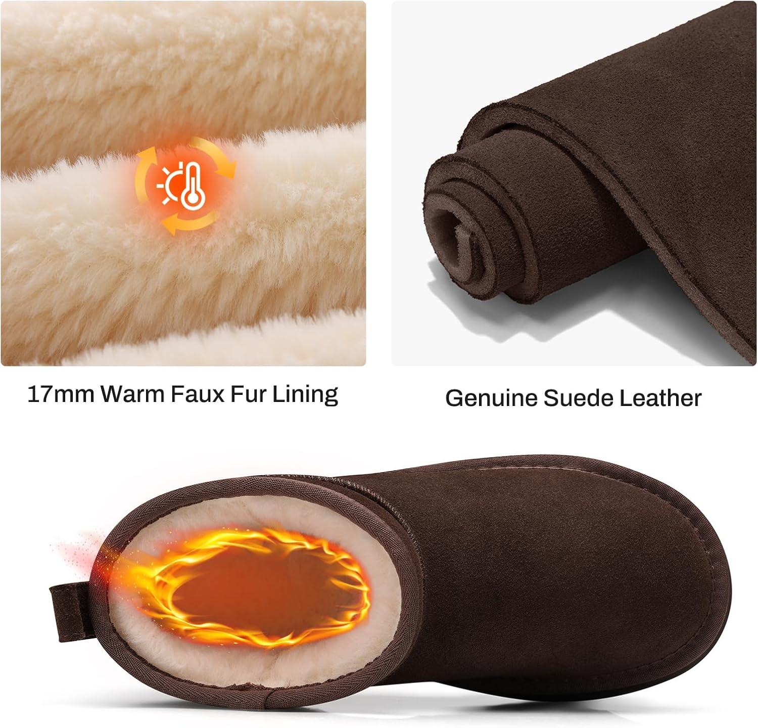 image:imageTEMOFON Snow Ankle Boots for Women Genuine Suede Leather Platform Winter Fur Boots Waterproof Comfortable Warm AntiSlip Memory Foam Outdoor Booties0062brown