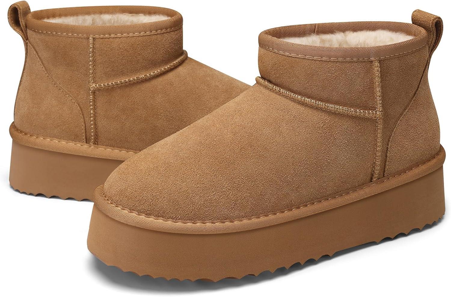 image:imageTEMOFON Snow Ankle Boots for Women Genuine Suede Leather Platform Winter Fur Boots Waterproof Comfortable Warm AntiSlip Memory Foam Outdoor Booties0062chestnut