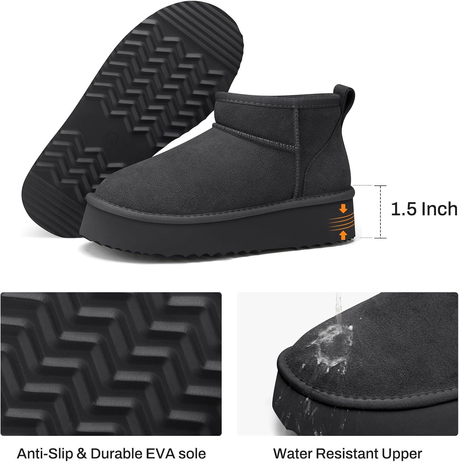 image:imageTEMOFON Snow Ankle Boots for Women Genuine Suede Leather Platform Winter Fur Boots Waterproof Comfortable Warm AntiSlip Memory Foam Outdoor Booties0062grey