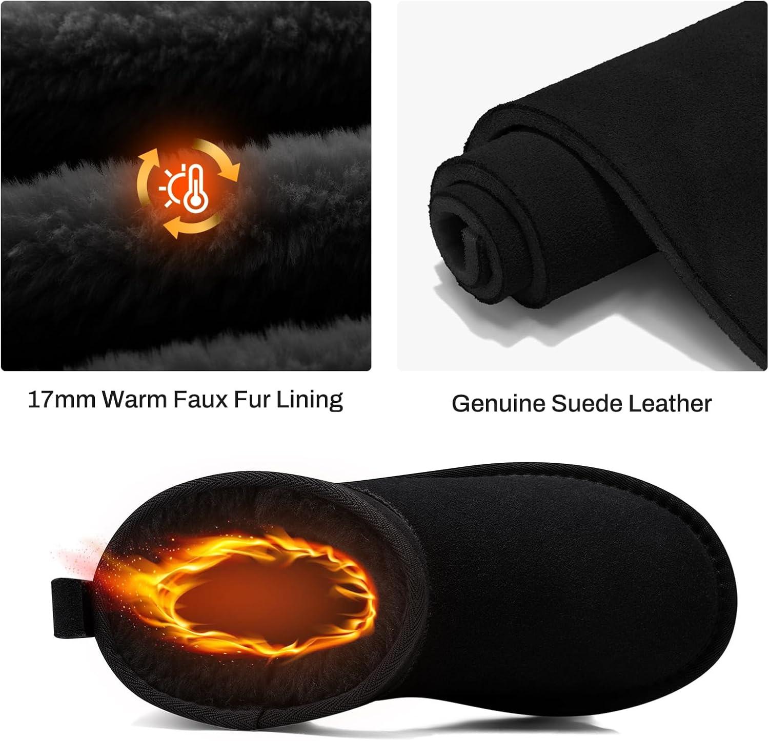 image:imageTEMOFON Snow Ankle Boots for Women Genuine Suede Leather Platform Winter Fur Boots Waterproof Comfortable Warm AntiSlip Memory Foam Outdoor Booties0062black
