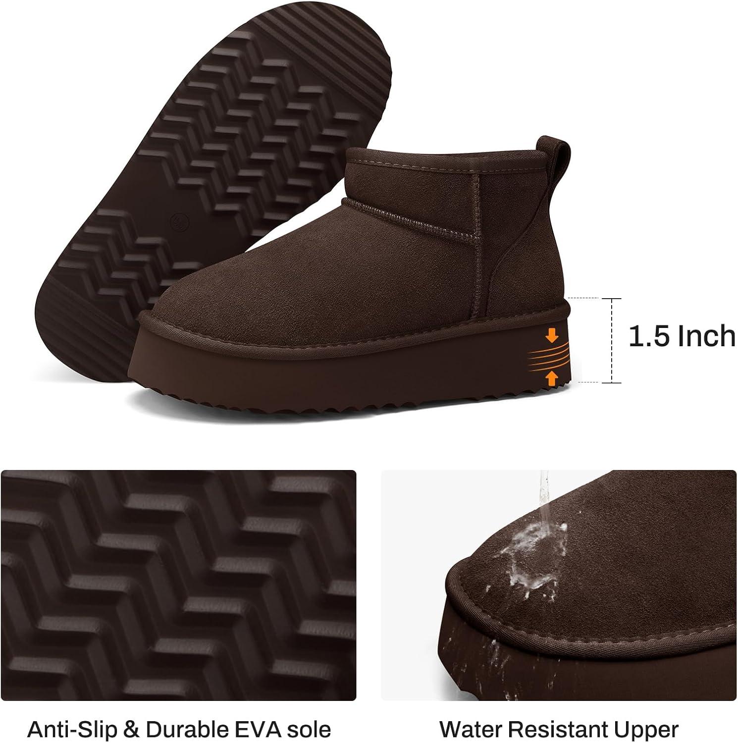 image:imageTEMOFON Snow Ankle Boots for Women Genuine Suede Leather Platform Winter Fur Boots Waterproof Comfortable Warm AntiSlip Memory Foam Outdoor Booties0062brown