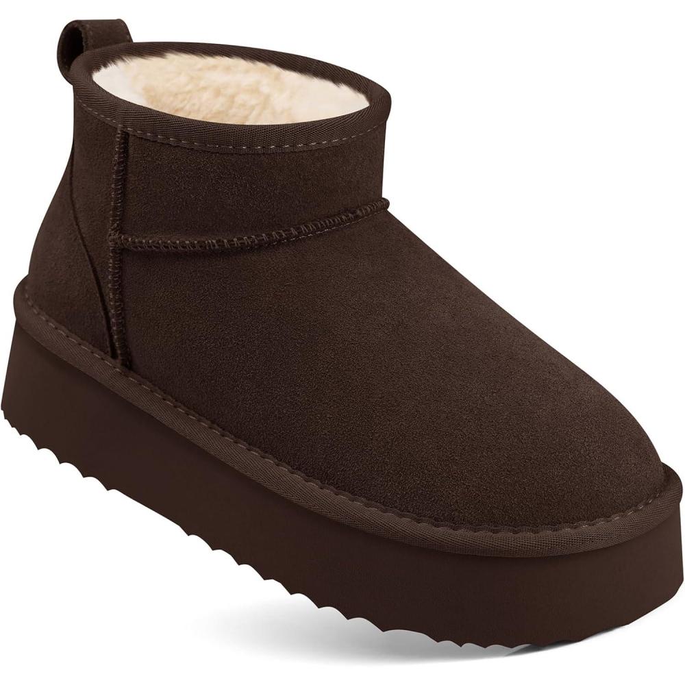 image:imageTEMOFON Snow Ankle Boots for Women Genuine Suede Leather Platform Winter Fur Boots Waterproof Comfortable Warm AntiSlip Memory Foam Outdoor Booties0062brown