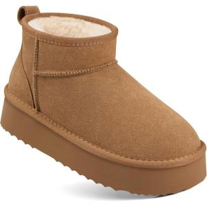 TEMOFON Snow Ankle Boots for Women: Genuine Suede Leather Platform Winter Fur Boots Waterproof Comfortable Warm Anti-Slip Memory Foam Outdoor Booties(0062-chestnut)