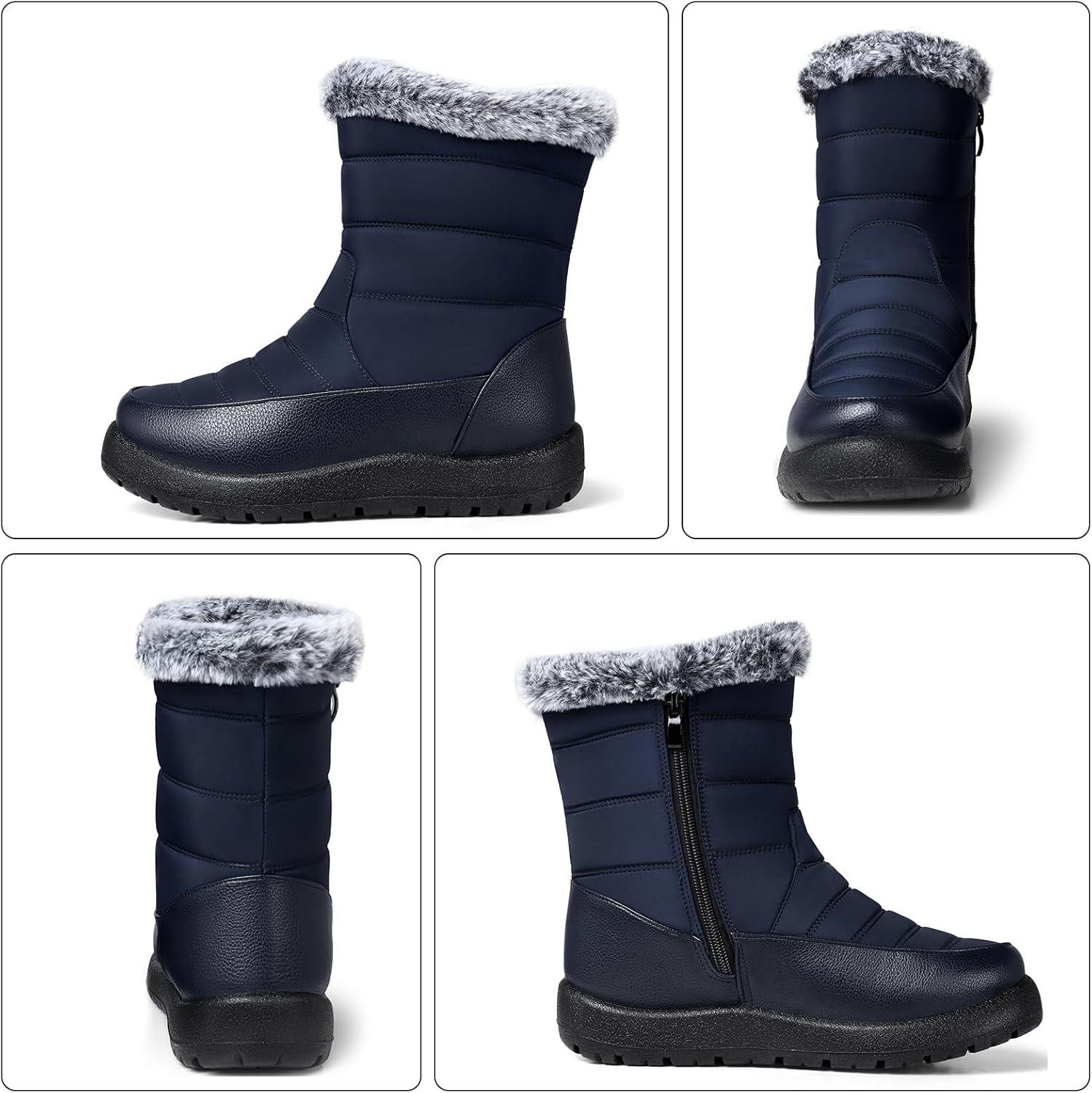 image:imageTEMOFON Women Winter Boots Waterproof Fur Lined Ankle Booties Wide Width Snow Boots Warm Comfy Walking Soft Winter Shoes Size 5111952blue