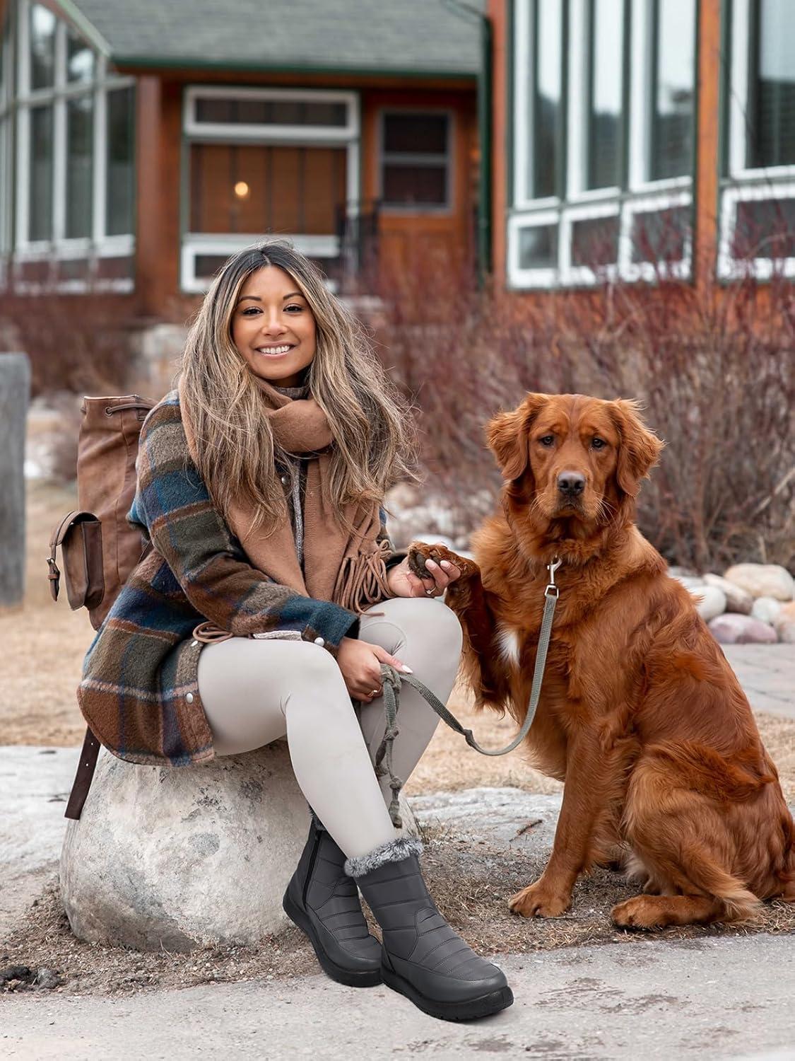 image:imageTEMOFON Women Winter Boots Waterproof Fur Lined Ankle Booties Wide Width Snow Boots Warm Comfy Walking Soft Winter Shoes Size 5111952gray