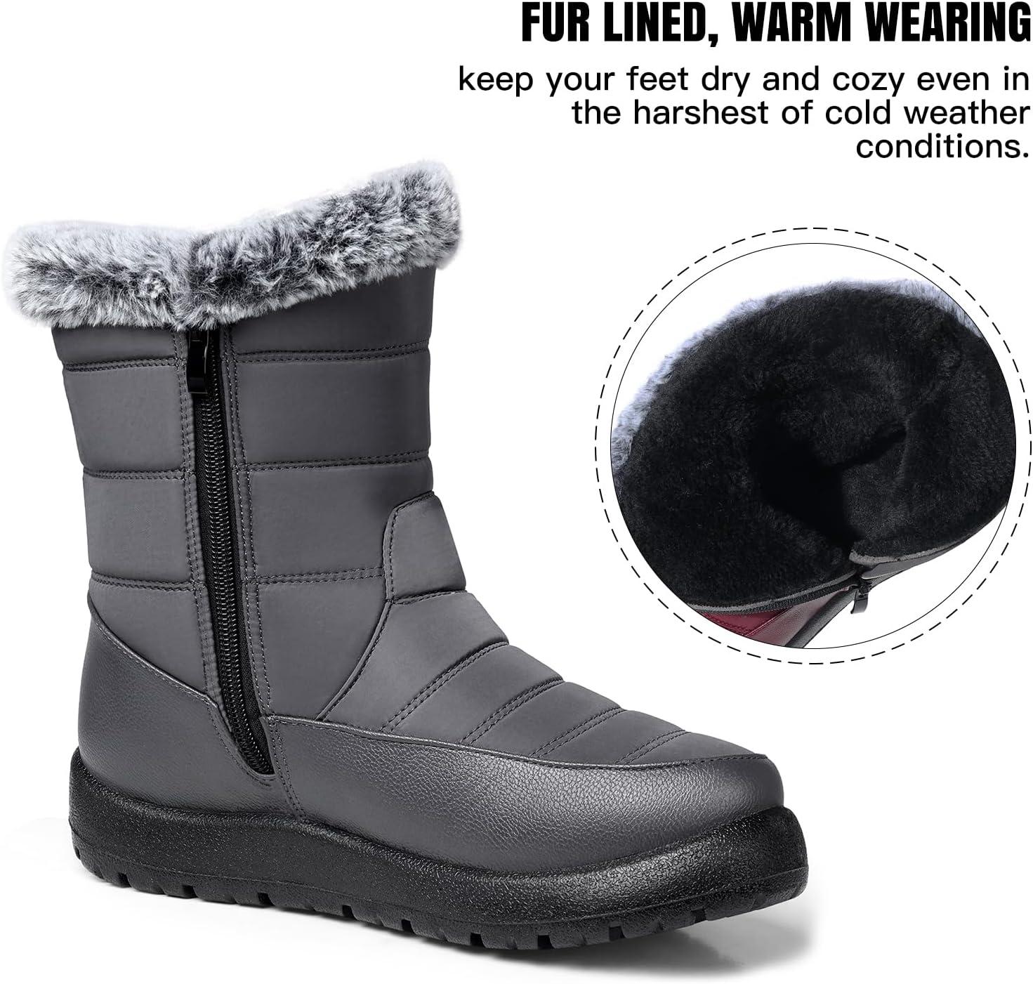 image:imageTEMOFON Women Winter Boots Waterproof Fur Lined Ankle Booties Wide Width Snow Boots Warm Comfy Walking Soft Winter Shoes Size 5111952gray